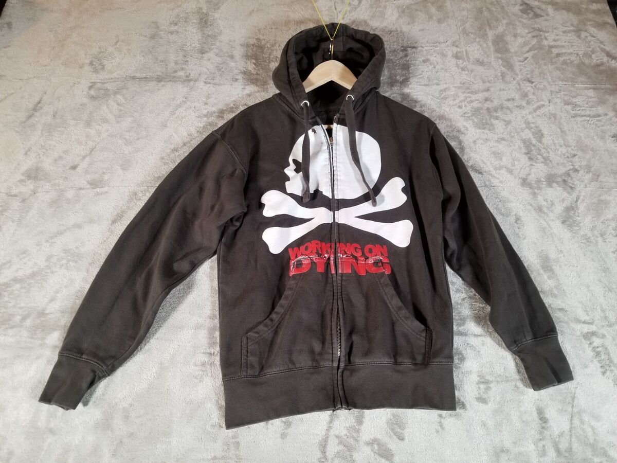 Working ON Dying Full Zip Up Sweatshirt Hoodie SKULL