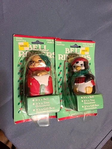 VTG RARE 1985 Bell Ringers Hand Painted Porcelain Christmas Ornaments Set of 2