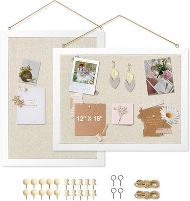 2-Pack Double-Sided Cork Board with Linen, 16'' X 12''
