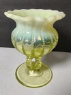 Vintage Northwood Opalescent Yellow Topaz Beaded URANIUM Glass Footed Compote