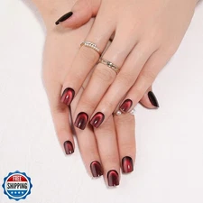 evpct Dark Red Cat Eye Extra Short Press on Nails Square, Petite Short Square
