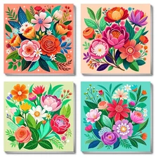 4 Pack Flowers Paint by Numbers Kit for Adults Beginners Framed - DIY Flowers...