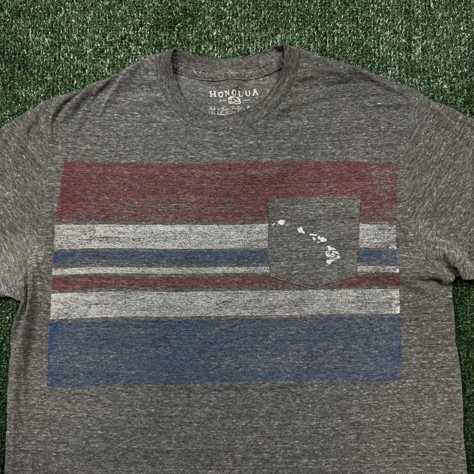 Honolua 图形口袋 T 恤男式 M 码灰色短袖弹力冲浪 T 恤 — 第 3/4 张图片