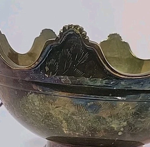 Frutero seco sólido forma redonda grabado artesanalmente fino de latón vintage Foto 4 de 4