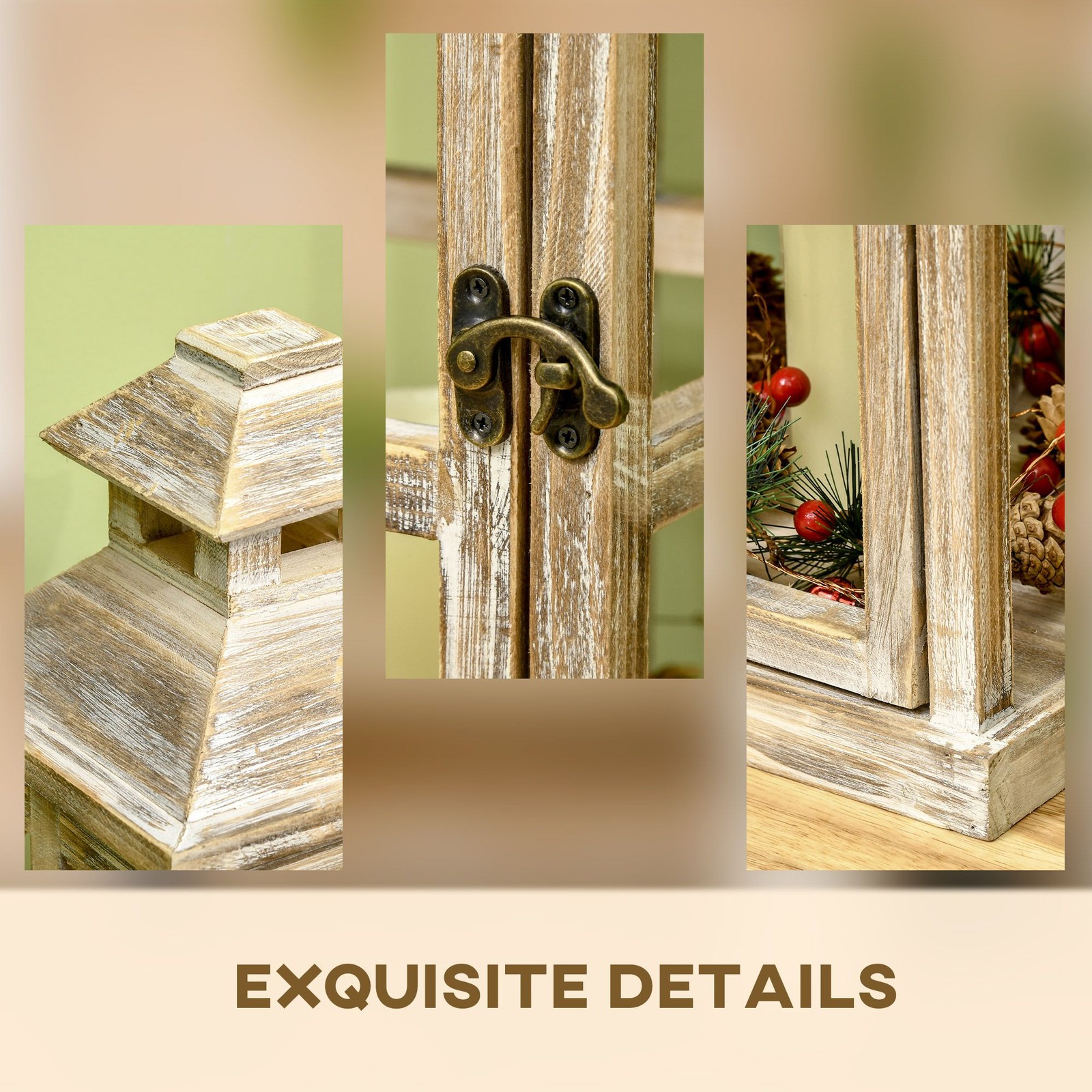 Wooden Decor Lantern Set 28in 20in Natural Rustic Style No Glass for Indoors