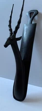 VINTAGE EBONY STAG WALL HANGING SCULPTURE HAND CARVED WOOD ANTELOPE DEER 1950’S