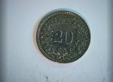 Switzerland 1960 20 Rappen Swiss Confederation (Helvetia head) 20 Rappen Coin