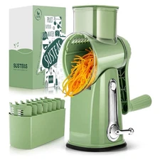 SUSTEAS Rotary Cheese Grater with Handle - Vegetable Shredder with 5 Well-Design