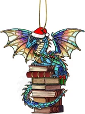 Book Dragon Ornaments for Christmas Tree, Bookshelf Decor, 