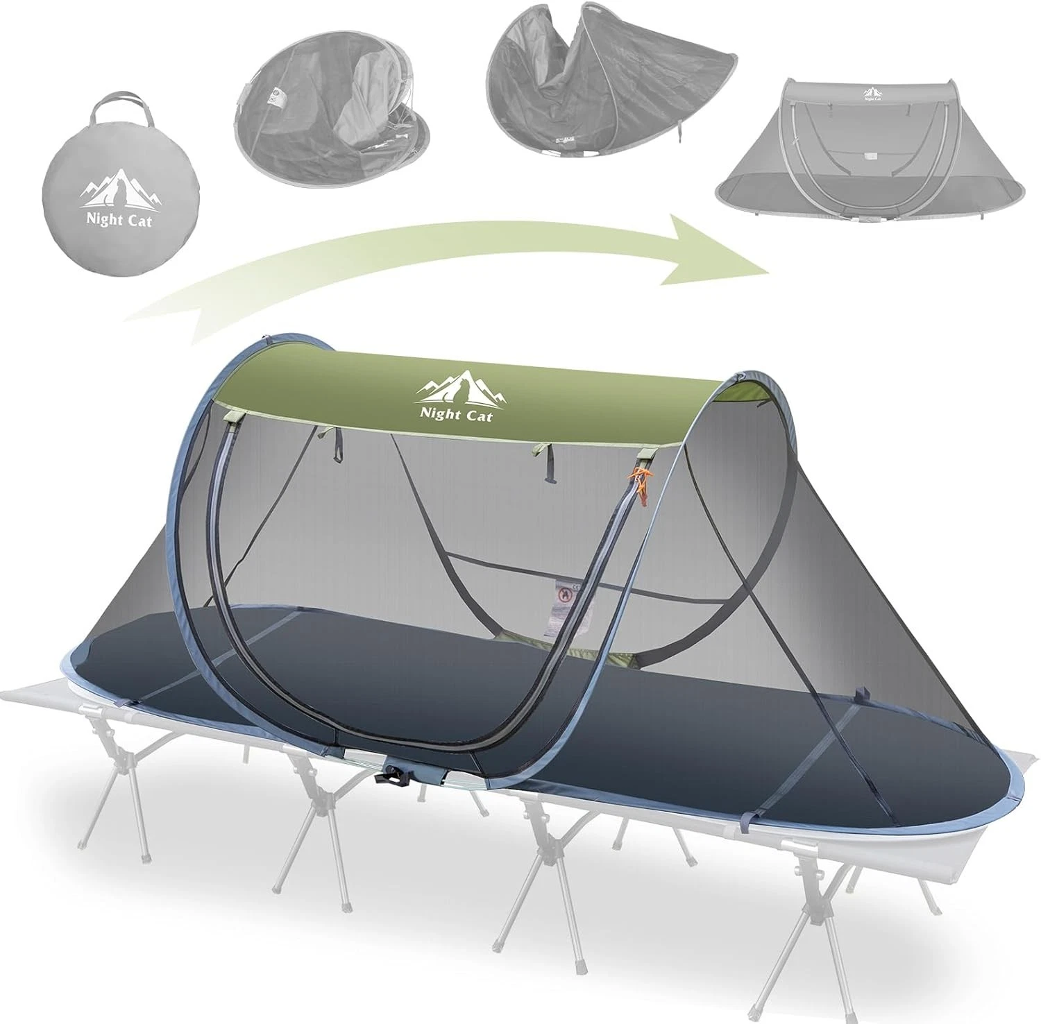 Night Cat Pop-up Mosquito Tent: 1 Person Camping Tent w/Bug Screen Net Adults