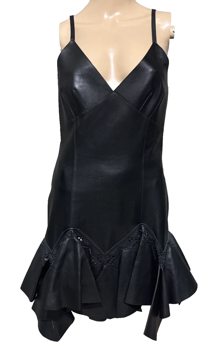 mini dress leather Faux Leather Fitted Sleeveless Mini Dress Black / Large main image 0