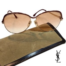 Yves Saint Laurent Oversized Gold Red Gradient 80s Vintage Sunglasses w/ Case