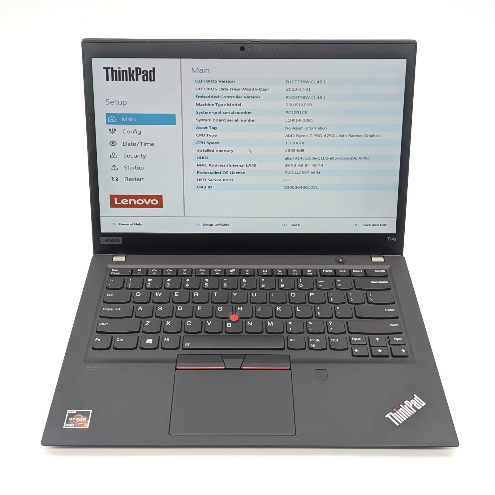 Lenovo ThinkPad T14s Gen 1 - 14" AMD Ryzen 7 Pro 4750U 16GB RAM No OS/SSD/AC