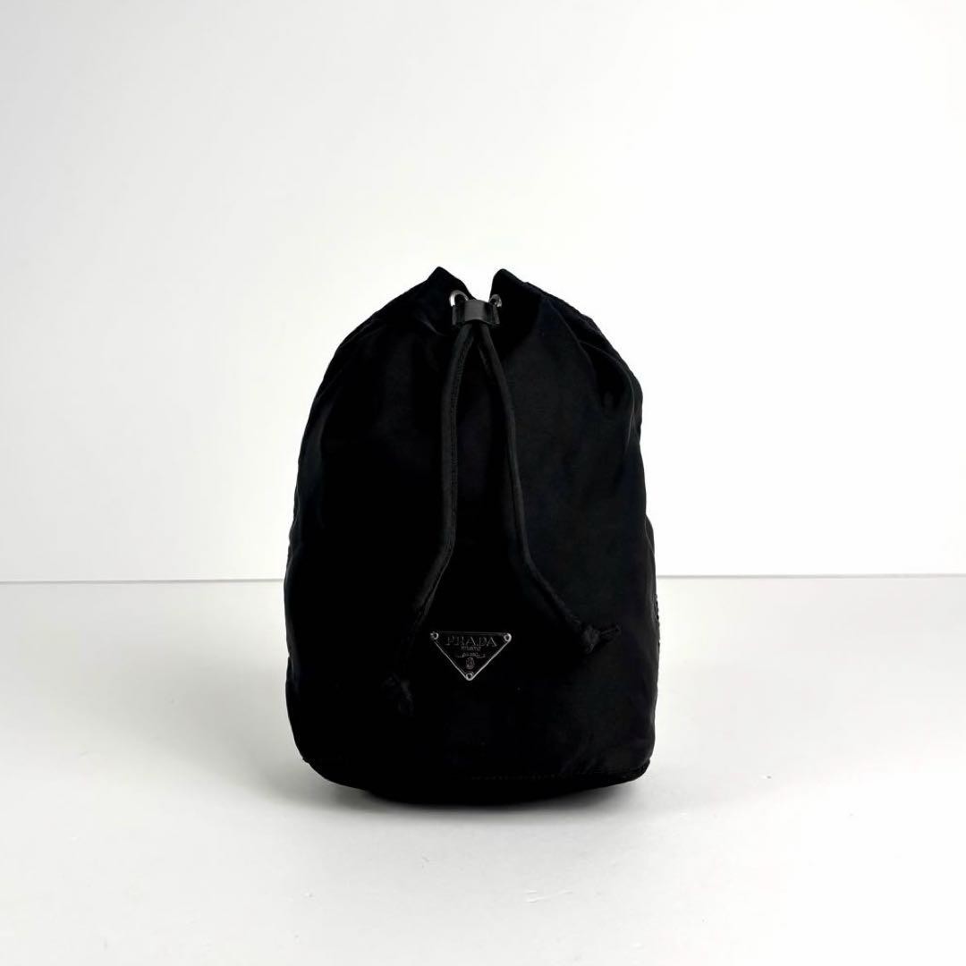 PRADA Drawstring Pouch Mini Bag Triangle Logo Bla… - image 1