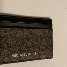 Michael Kors Cooper Signature Logo Print Card Holder Dark Brown ID Holder NWT