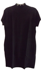 AB Studio Women Studded Sweaterdress M Black Rayon Blend Short Sleeve Below Knee