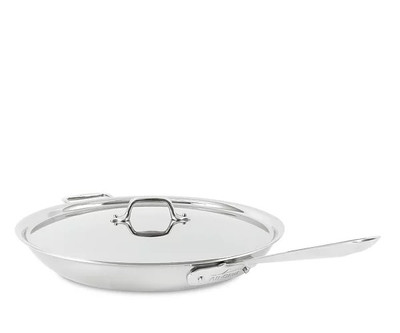All-Clad D3 Stainless Steel 14-inch fry pan with helper handle and lid