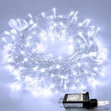 JMEXSUSS 33Ft 100 LED White Christmas Lights, 8 Modes Connectable Clear Wire Twi