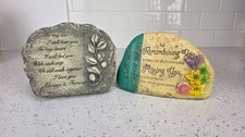 Lot of 2 Memorial Garden Stones   Sympathy Plaques with Poem  Flowers