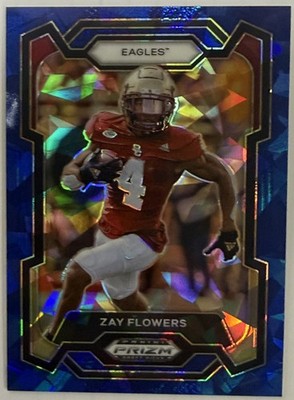 2024 Panini Prizm Draft Picks #13 Zay Flowers Blue Cracked Ice  #'d /99 
