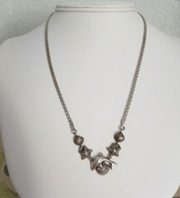 Delphin Sealife Muschel Collier Sterling Silber Diamant Finish 925 Italy 18 lang