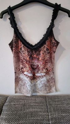 Parasuco Sequin Orange Brown Lion Cami Vest Top Size XS