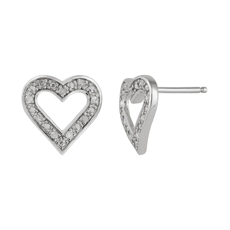 Finecraft 1/10 cttw Diamond Heart Stud Earrings in Sterling Silver