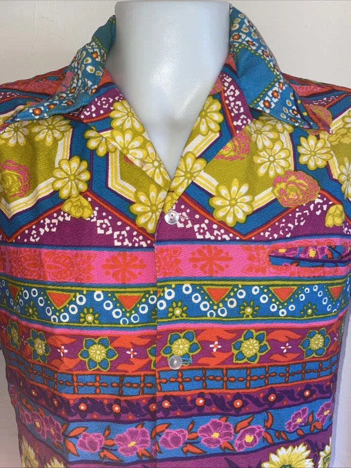 Camisa Psicodélica Vintage Años 60 Maluna Hawaii Algodón 16 Hawaiana Foto 4 de 4