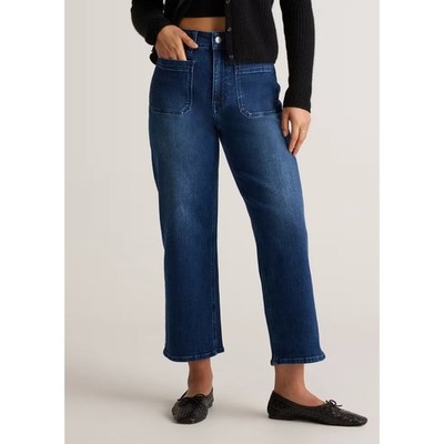 Quince Womens Bella Stretch Patch Pockets Wide Leg Crop Jeans Denim High Rise 32