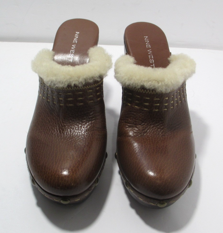 SAOLA Zoccoli Nine West Sherpa Mules donna 7 5M pelle marrone suola legno