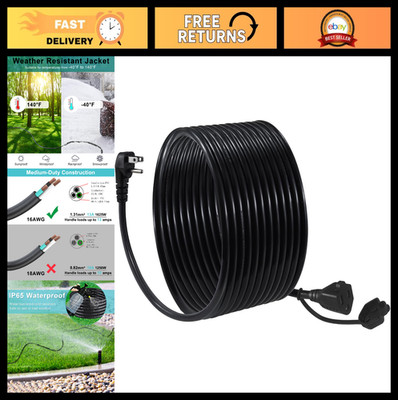 20FT Outdoor Extension Cord - 16 Gauge Flat Plug, Weatherproof, 3-Prong, 1625W