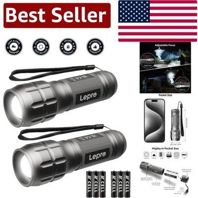Rechargeable 140 Lumen LED Flashlights - Durable & Waterproof, 2 Pack Included