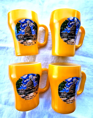 Vtg Rare Fire King Anchor Hocking Mugs Washington DC Souvenir Set Of 4 NOS
