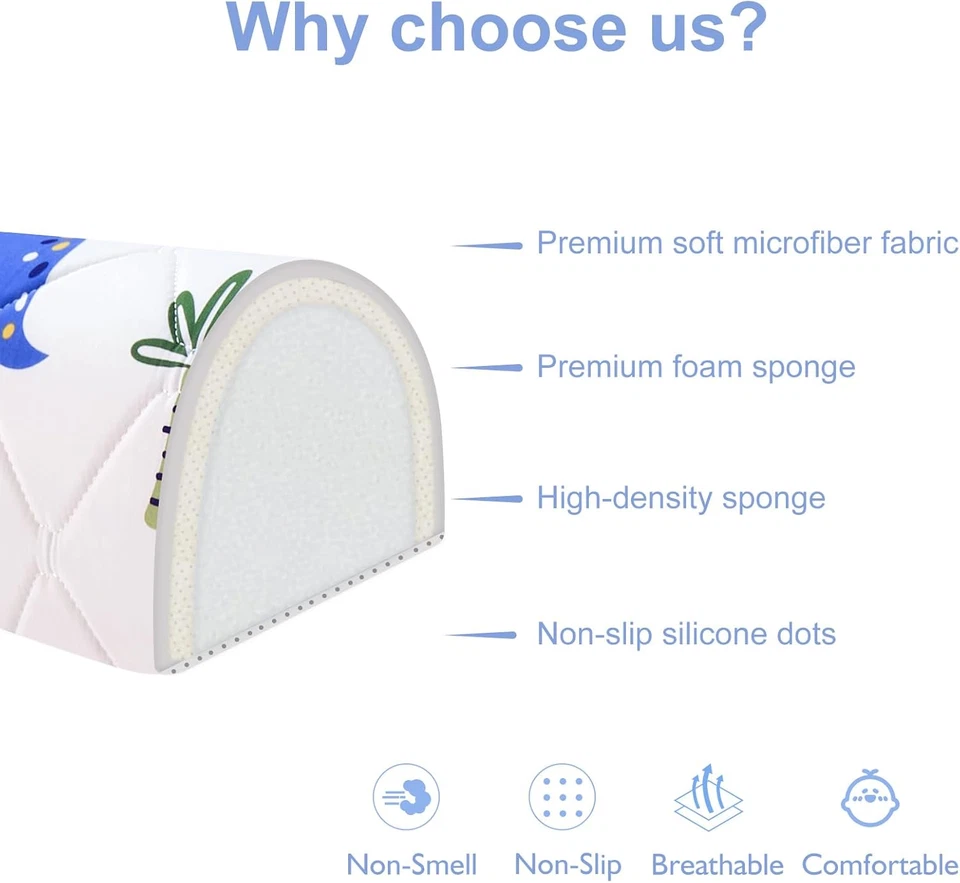 Paquete de 2 parachoques de cama de espuma premium para niños pequeños, rieles de cama antideslizantes para niños pequeños para Foto 3 de 4