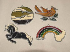 4 - Suncatchers Bird Rainbow Horse Lead/Metal Stained Glass/Lucite Colorful USED