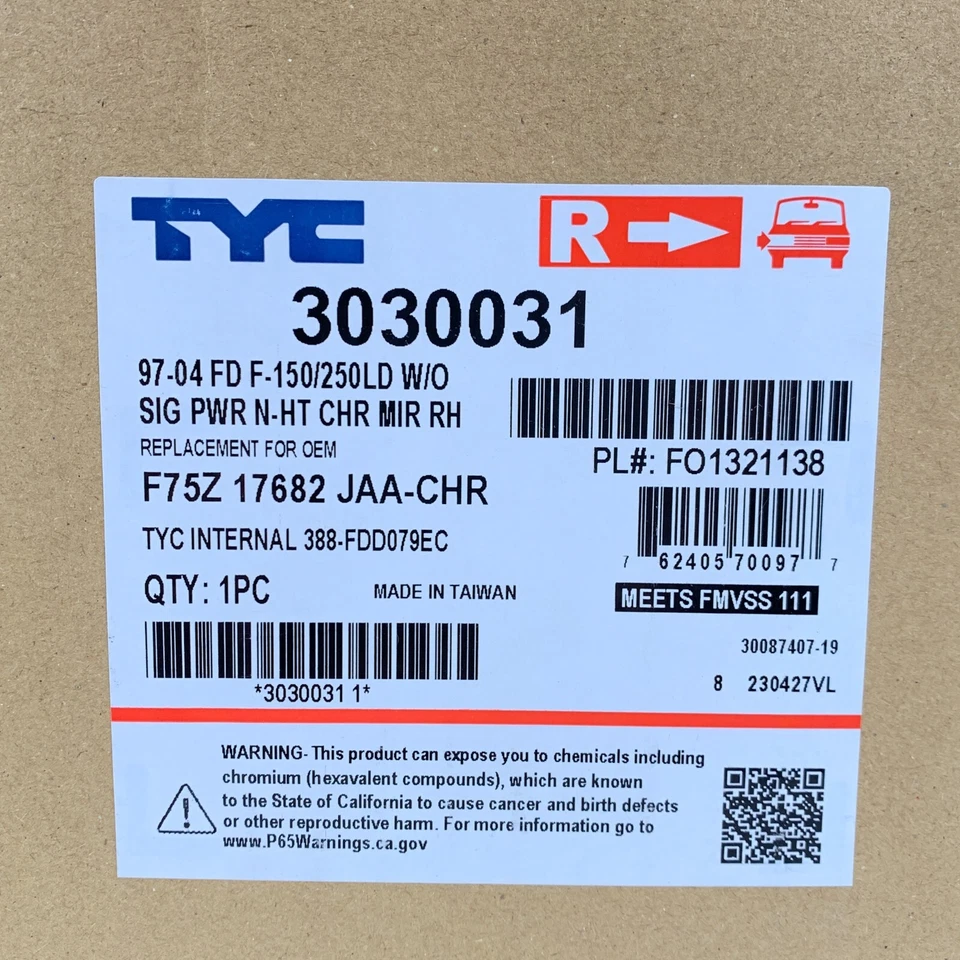 TYC 侧镜一对 3030031 3030032 适用于 97-04 福特 F150 带热铬 — 第 2/4 张图片