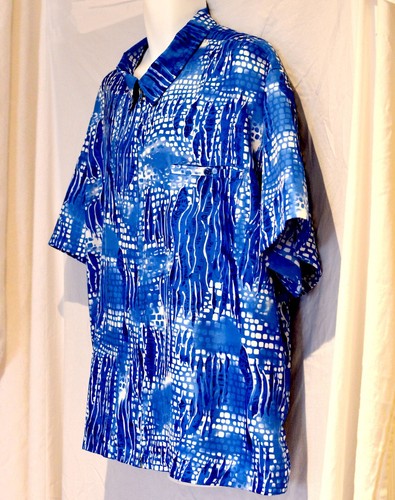 IRVINE PARK size 2XL Full Zip Dress Shirt Blue/White Batik-Style Pattern - Picture 4 of 11
