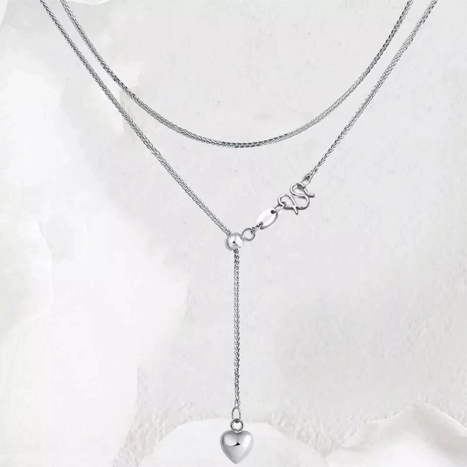 Collar de cadena de platino puro 950 para mujer de 1,1 mm de ajuste de corazón de trigo de 2,78 g/19,6 pulgadas Foto 2 de 4