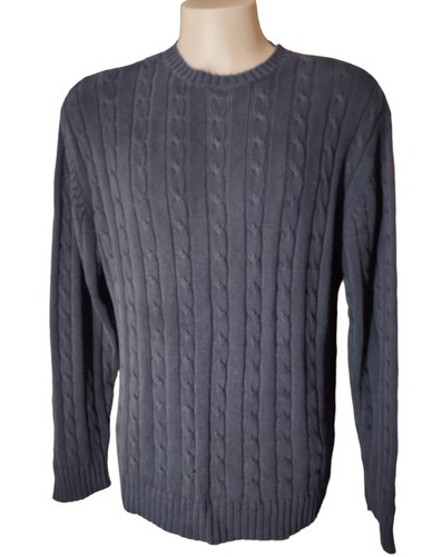 Sweater Cable Knit Basic Editions Men's Adult Large Crew Neck Navy - Picture 5 of 12