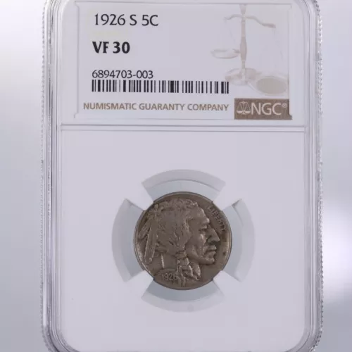 1926-S Buffalo 5C NGC Certified VF30