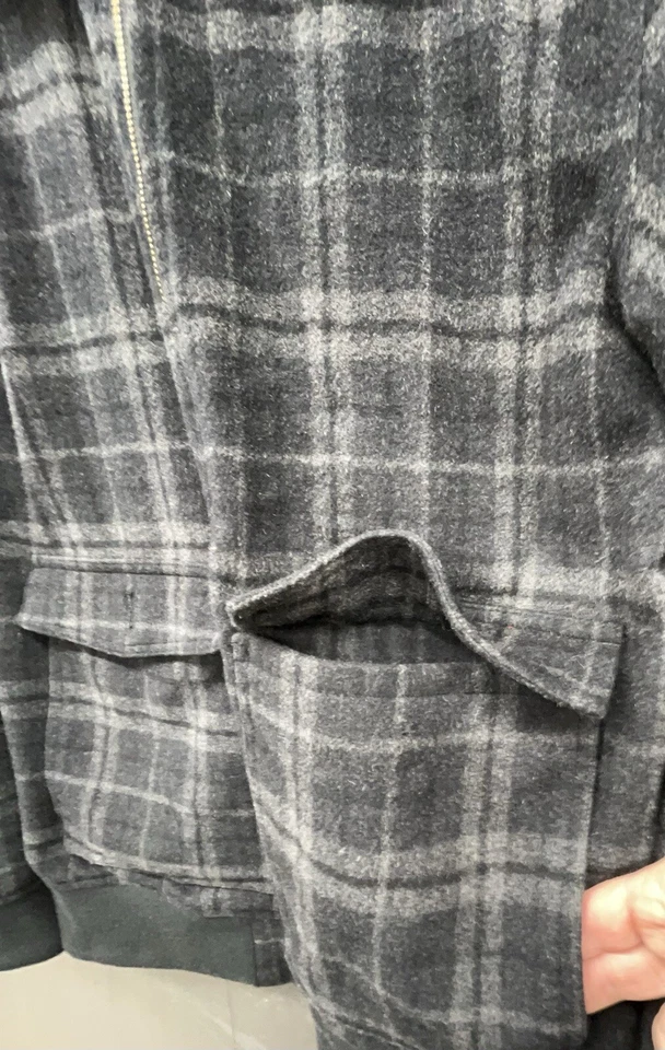 Chaqueta Jack Threads Hombre M Gris Mezcla de Lana a Cuadros Cuello Sherpa Cremallera Completa Abrigo Foto 4 de 4