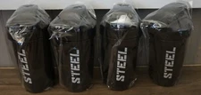 New! Lot of Four (4) Black 12oz STEEL Brand Plastic Supplement Gym Shaker Bottle