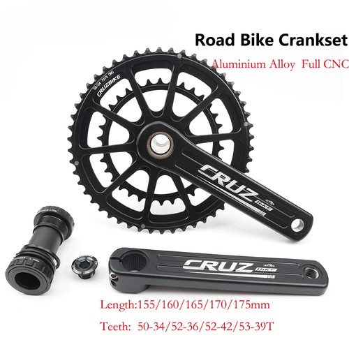  Road Bike Crankset 155-175mm Crank 50-34T/52-36T/53-39T Double Chainring  - Picture 1 of 26