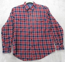 Izod Saltwater Button Up Flannel Shirt Mens Large Red Blue White Geometric Plaid