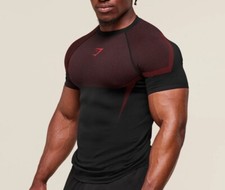 Mens Short-Sleeved Muscle Exercise Fitness Running Elastic Round-Neck T-Shirt