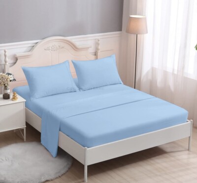 HotelStyle  100% EgyptianCotton 4PC  Sheet Set UK-All Size Colour SkyBlue 600 TC