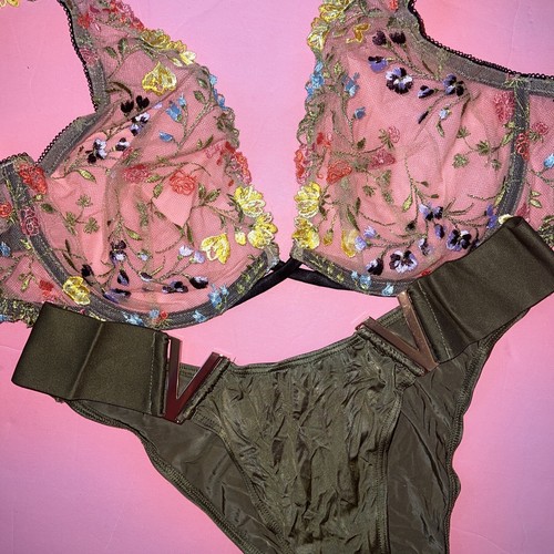 Victoria's Secret 34A,34D,34DD,34DDD,36A/36B,36D,36DDD BRA SET green EMBROIDERED - Picture 6 of 7