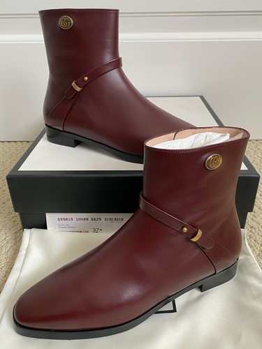 Stivaletti Gucci Rosie nuovi con scatola in pelle rosso bordeaux logo GG borchie zip 37,5 7,5 $1290 - Foto 2 di 12