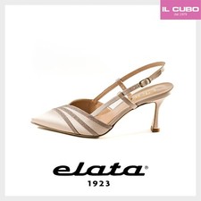ELATA SANDALO SCARPA DONNA IN SETA COLORE CIPRIA TACCO H 8 CM MADE IN ITALY