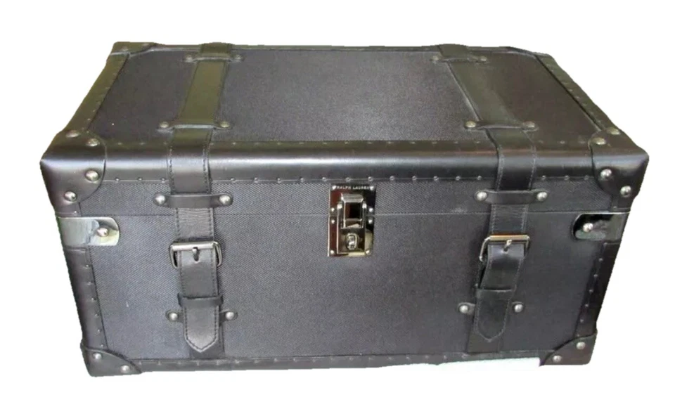 RALPH LAUREN HOME DELEVAN LEATHER & TWILL TRUNK - Image 4 of 4